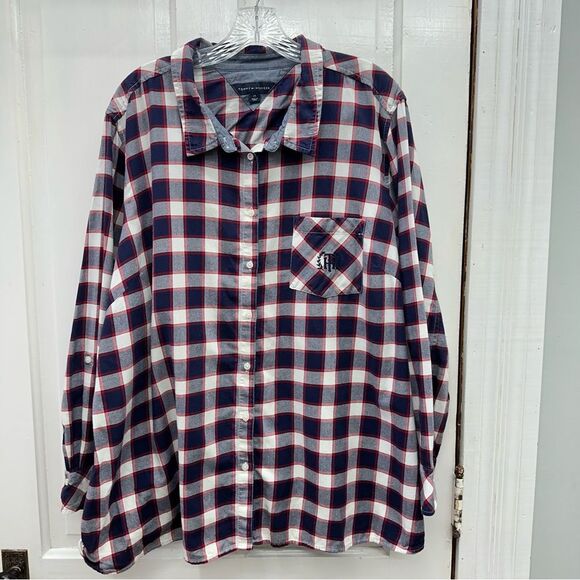 Tommy Hilfiger long sleeve button down flannel shirt women's 2xl classic - Picture 1 of 5